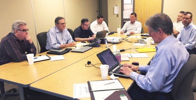 The EAG team meeting in Lansing included from left, Tom Gallagher, Curt Monhart, Scott Ringlein, Peter Vissar, Tim Gladieux, Craig Viges, Steve Payer and Kerry Kilpatrick.